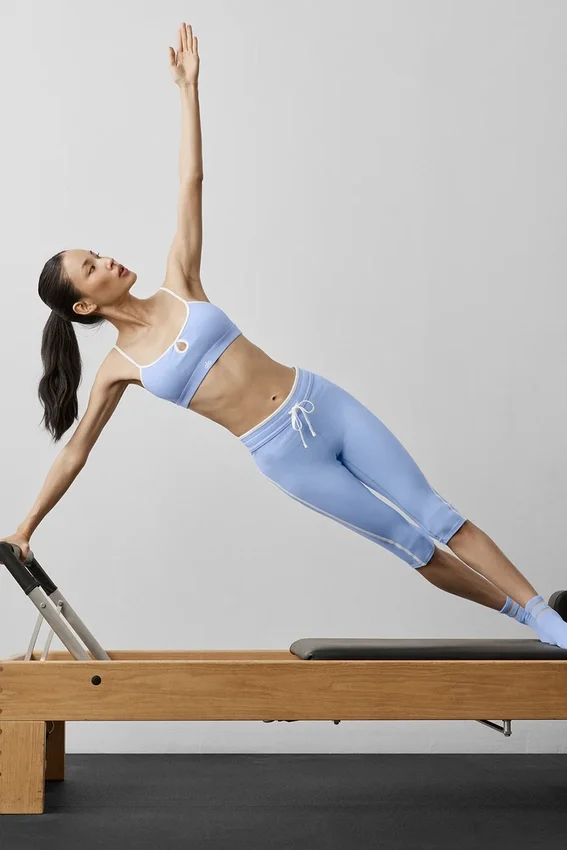 High-Waist Airbrush Race Pace Capri – Azul Provenza claro/Blanco