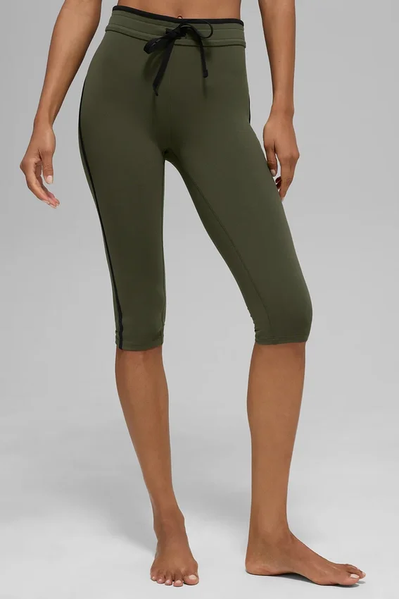 High-Waist Airbrush Race Pace Capri - Verde oliva/Negro