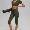 High-Waist Airbrush Race Pace Capri - Verde oliva/Negro