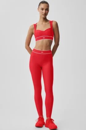 High-Waist Airlift Alignment Legging — Rojo brillante/Blanco