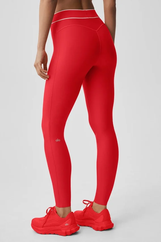 High-Waist Airlift Alignment Legging — Rojo brillante/Blanco
