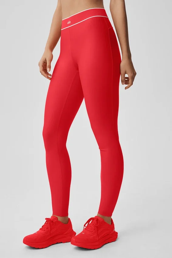 High-Waist Airlift Alignment Legging — Rojo brillante/Blanco