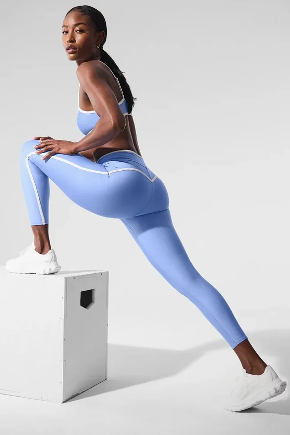 High-Waist Airlift Leggings «Charger» 7/8 - Azul cristalino/Blanco