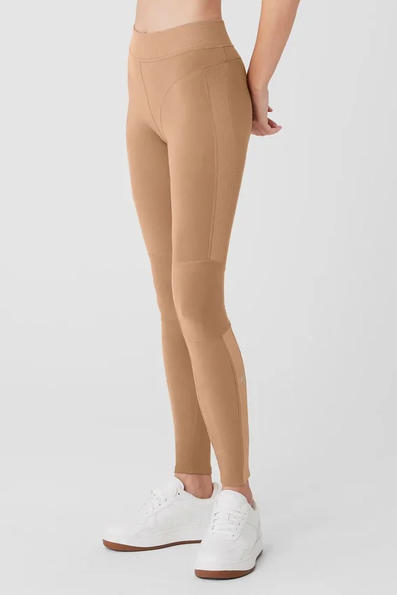 High-Waist Alosoft Head Start Leggings - Toasted Almond