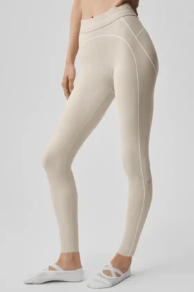 High-Waist Alosoft Heart Throb Leggings 7/8 - Avena jaspeada/Blanco