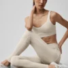 High-Waist Alosoft Heart Throb Leggings 7/8 - Avena jaspeada/Blanco