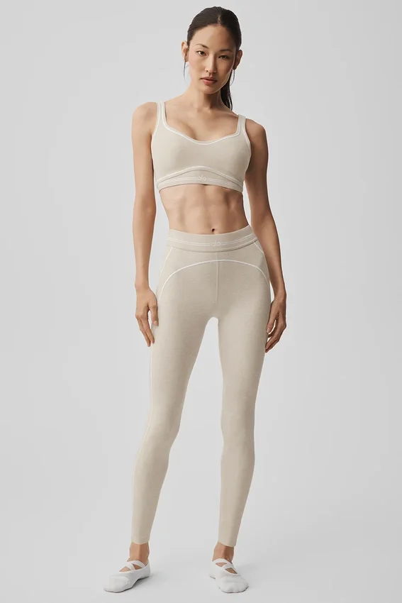 High-Waist Alosoft Heart Throb Leggings 7/8 - Avena jaspeada/Blanco