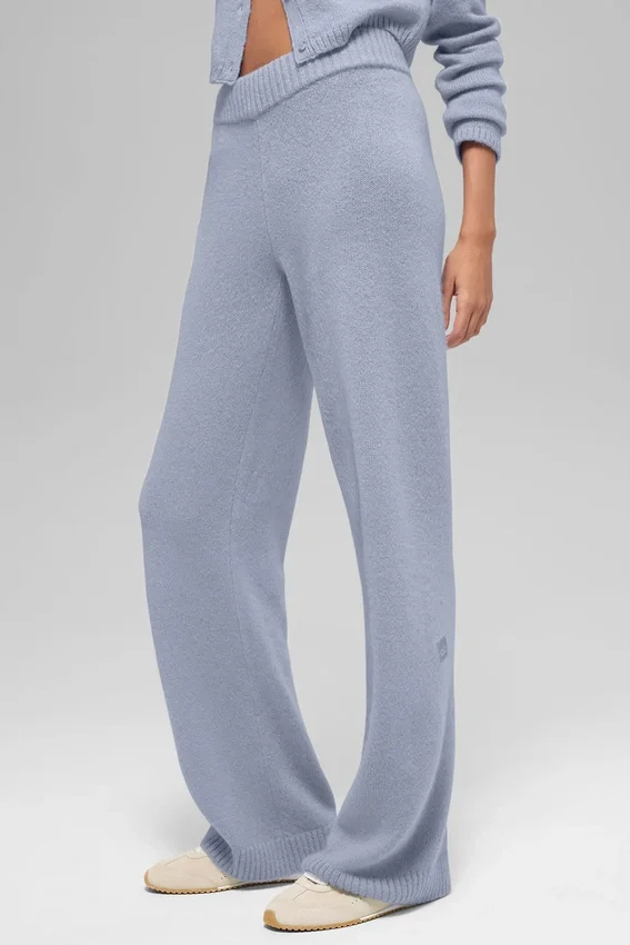 High-Waist Cashmere Wool New Class Wide Leg Pant - Winter Frost