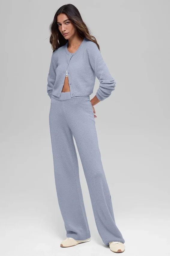 High-Waist Cashmere Wool New Class Wide Leg Pant - Winter Frost
