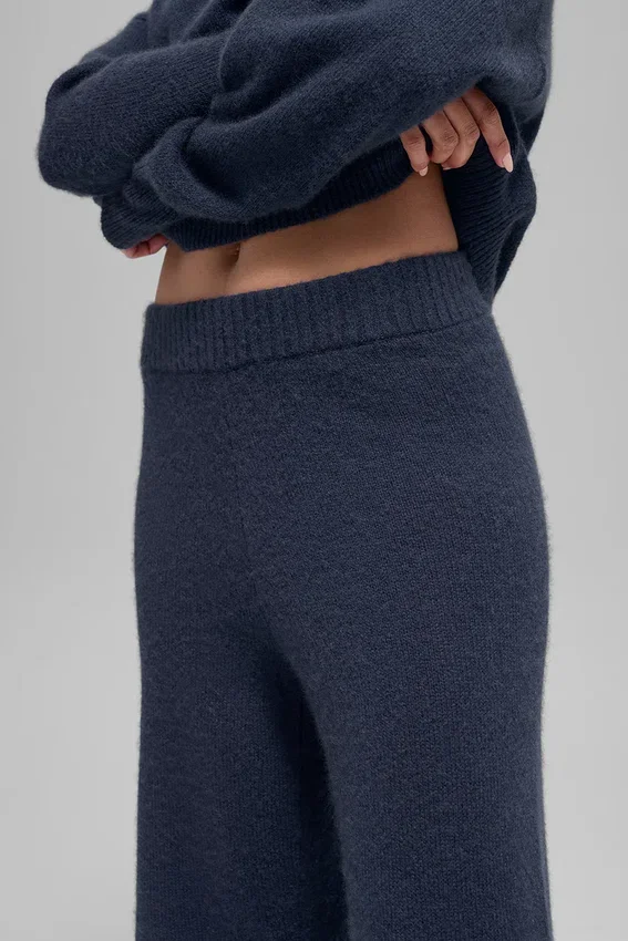 High-Waist Cashmere Wool Pantalón con corte ancho «New Class» - Azul marino