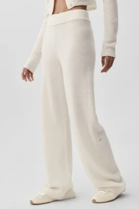 High-Waist Cashmere Wool Pants from the New Class collection, wide leg — Ivory