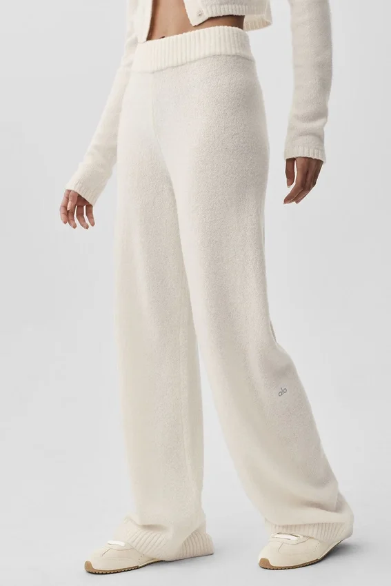 High-Waist Cashmere Wool Pants from the New Class collection, wide leg — Ivory