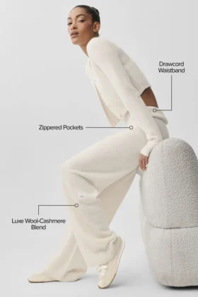 High-Waist Cashmere Wool Pants from the New Class collection, wide leg — Ivory