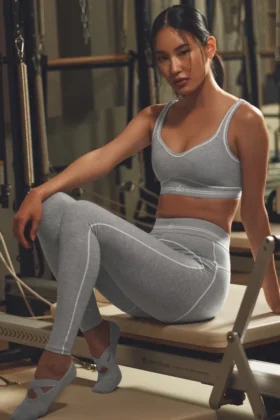 High-Waist Heart Throb Legging de Alosoft - Gris jaspeado deportivo/Blanco