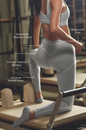 High-Waist Heart Throb Legging de Alosoft – Gris jaspeado deportivo/Blanco