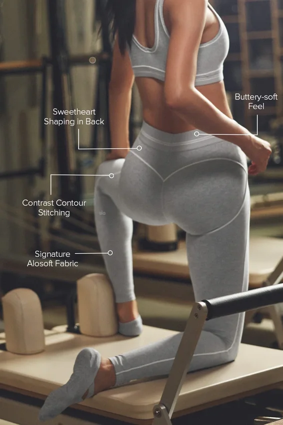 High-Waist Heart Throb Legging de Alosoft - Gris jaspeado deportivo/Blanco