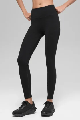 High-Waist Leggings sin costuras con ribete bicolor — Negro