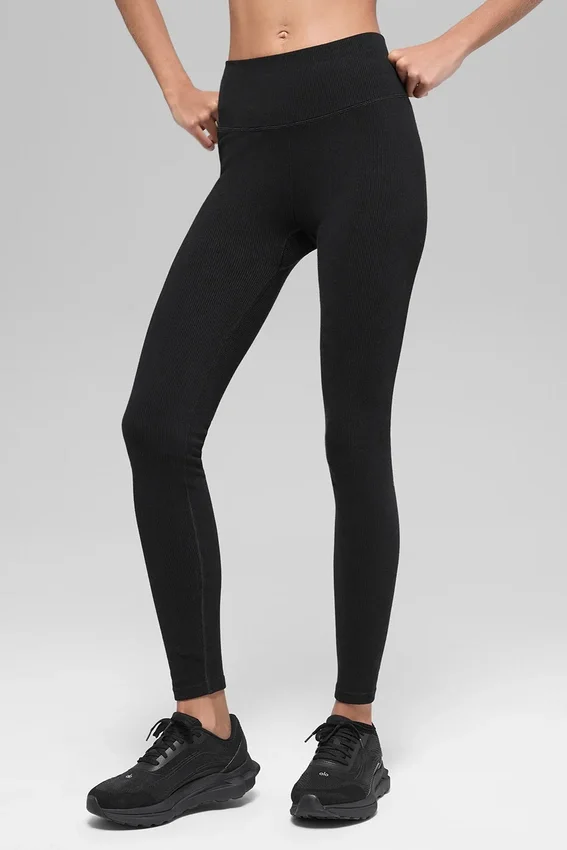 High-Waist Leggings sin costuras con ribete bicolor — Negro