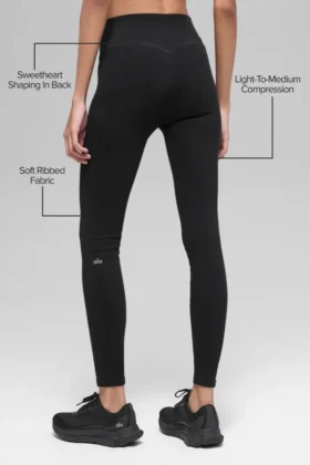High-Waist Leggings sin costuras con ribete bicolor — Negro