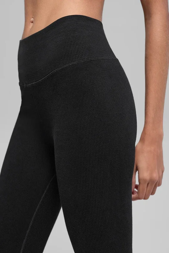 High-Waist Leggings sin costuras con ribete bicolor — Negro