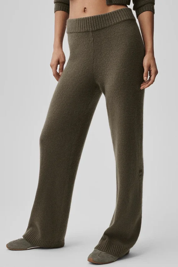High-Waist New Class de pierna ancha, de lana y cachemira - Olive Tree