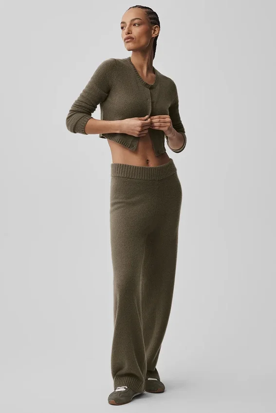 High-Waist New Class de pierna ancha, de lana y cachemira - Olive Tree