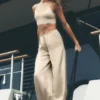 High-Waist Radiance Pant de mezcla de seda - Beige arena