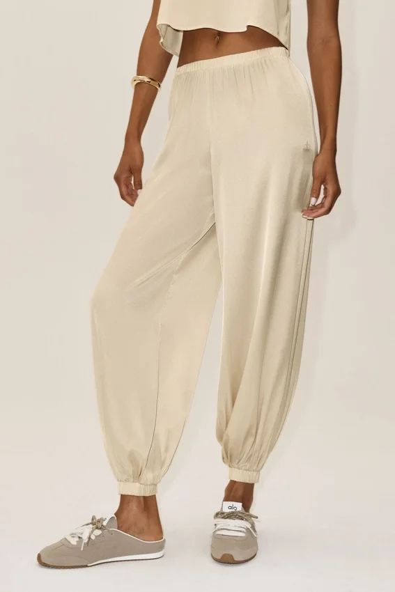 High-Waist Radiance Pant de mezcla de seda - Beige arena