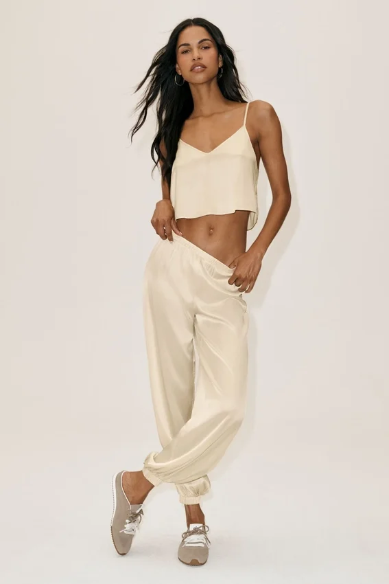 High-Waist Radiance Pant de mezcla de seda - Beige arena
