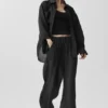 High-Waist Straight Leg Pant «Golden Hour», semitransparente — Negro