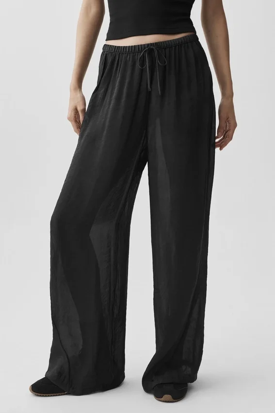 High-Waist Straight Leg Pant «Golden Hour», semitransparente — Negro