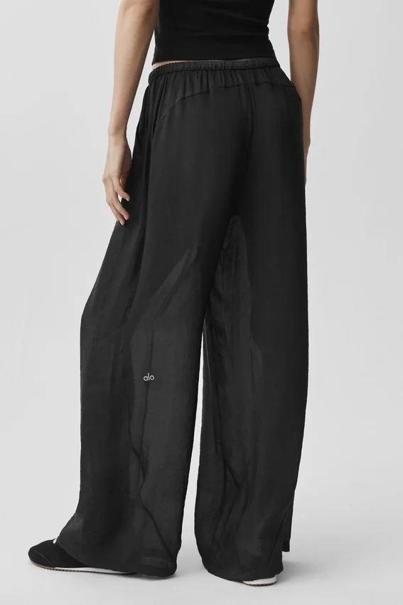 High-Waist Straight Leg Pant «Golden Hour», semitransparente — Negro