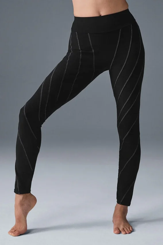 High-Waist Sunray Leggings de Alosoft - Negro/Blanco