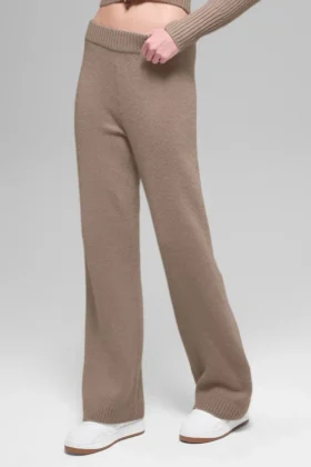 High-Waist Wool Cashmere Wide Leg Pant - Chai Latte