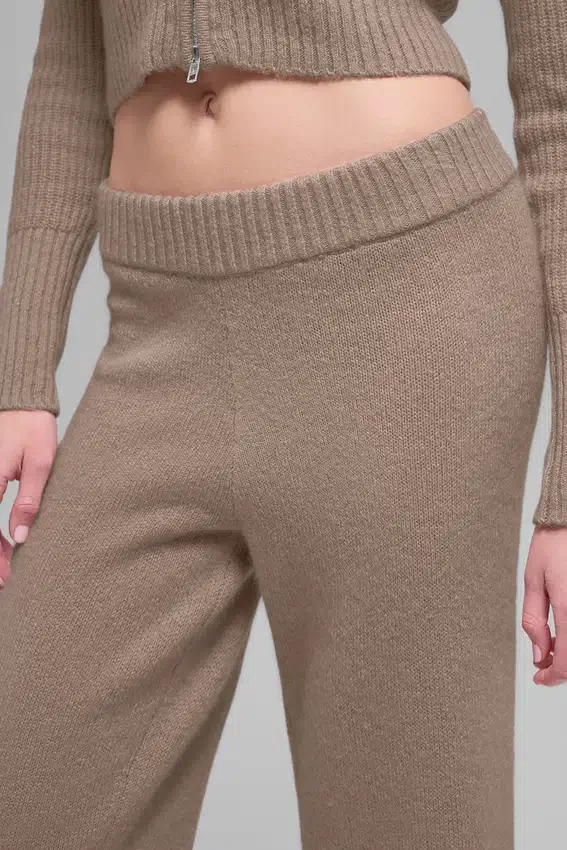 High-Waist Wool Cashmere Wide Leg Pant - Chai Latte