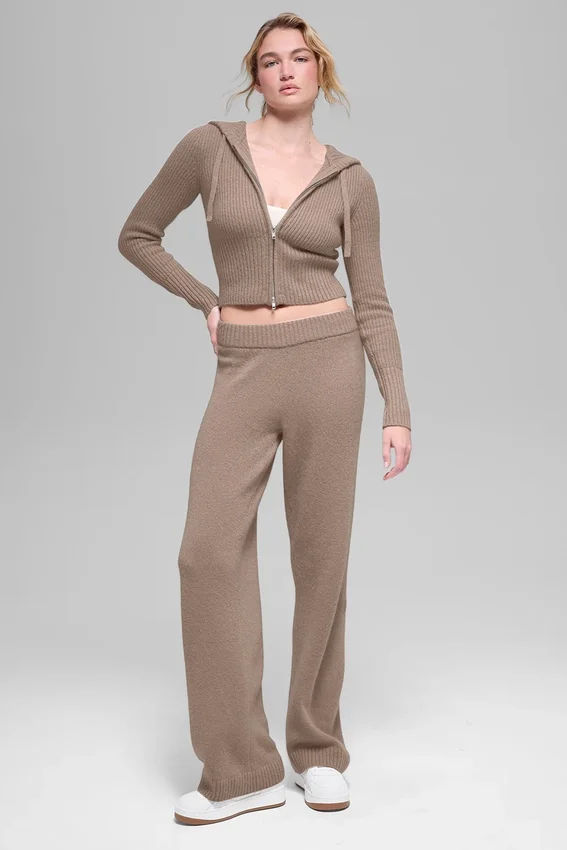 High-Waist Wool Cashmere Wide Leg Pant - Chai Latte