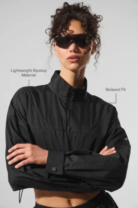 Jersey corto «Aerial» con cremallera de 1/4 – Negro