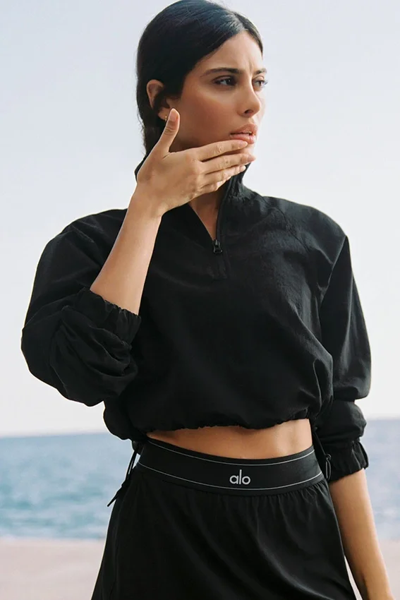 Jersey corto Alumni con cremallera de 1/4 - Negro