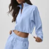 Jersey corto con cremallera de un cuarto para antiguos alumnos - Azul Provenza claro