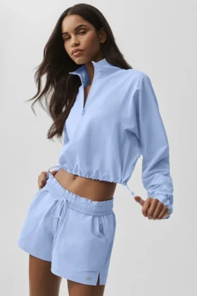 Jersey corto con cremallera de un cuarto para antiguos alumnos - Azul Provenza claro