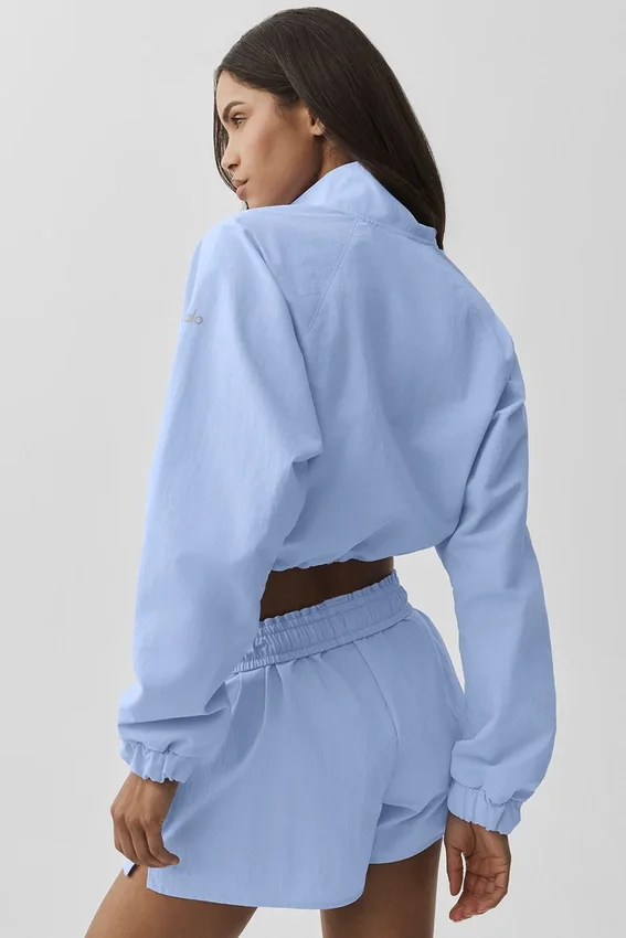 Jersey corto con cremallera de un cuarto para antiguos alumnos - Azul Provenza claro