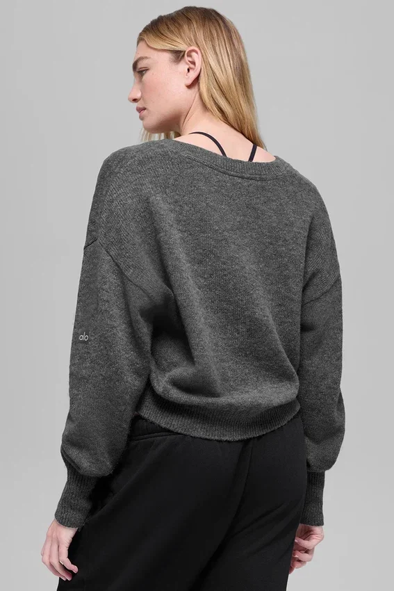Jersey corto de lana y cachemira con cuello en V de la colección «New Class» - Gris platino