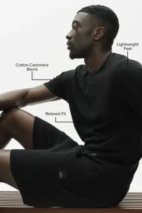 Jersey de algodón y cachemira «Ever Soft» de manga corta y cuello redondo – Negro