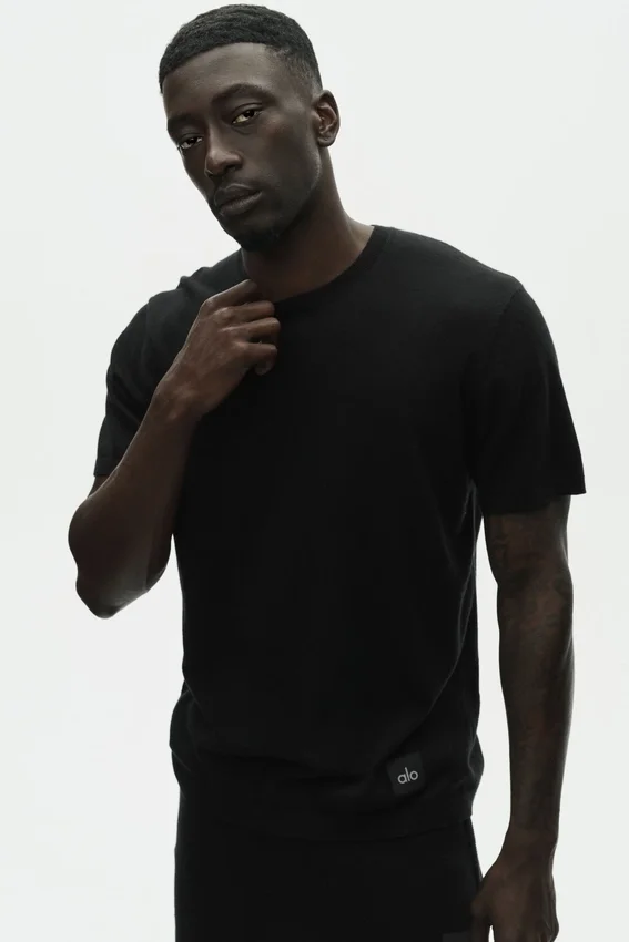 Jersey de algodón y cachemira «Ever Soft» de manga corta y cuello redondo - Negro