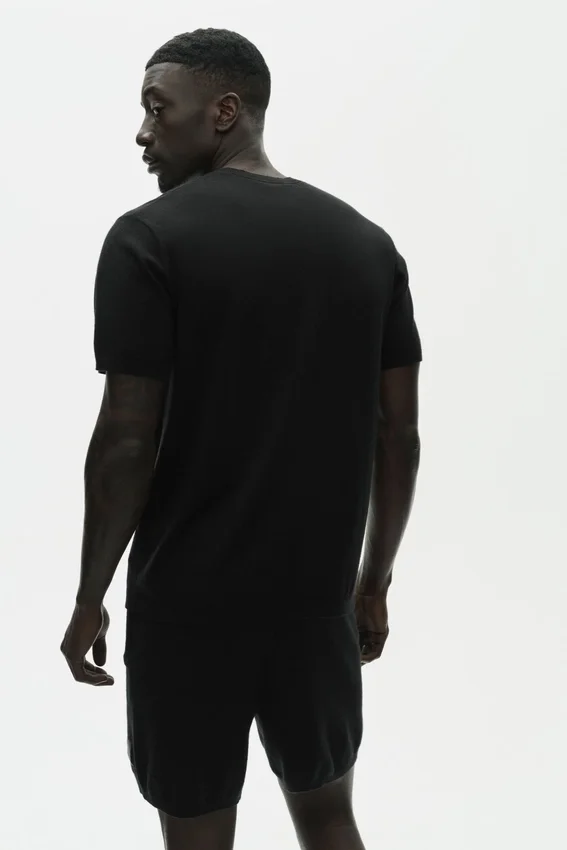 Jersey de algodón y cachemira «Ever Soft» de manga corta y cuello redondo - Negro