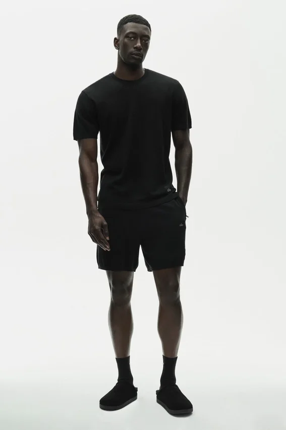 Jersey de algodón y cachemira «Ever Soft» de manga corta y cuello redondo - Negro