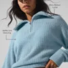 Jersey de cachemira con tejido de panal y cremallera de 1/4 — Azul celeste jaspeado