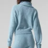 Jersey de cachemira con tejido de panal y cremallera de 1/4 — Azul celeste jaspeado