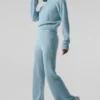 Jersey de cachemira con tejido de panal y cremallera de 1/4 — Azul celeste jaspeado