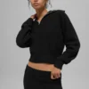 Jersey de cachemira de punto waffle con cremallera de 1/4 — Negro